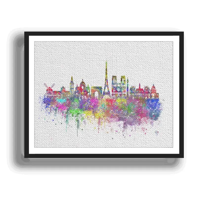 Watercolor Original Paris Skyline Canvas Painting Wall Art Poster Print Pictures Living Room Home Decor Wall Art Hanging Sticker