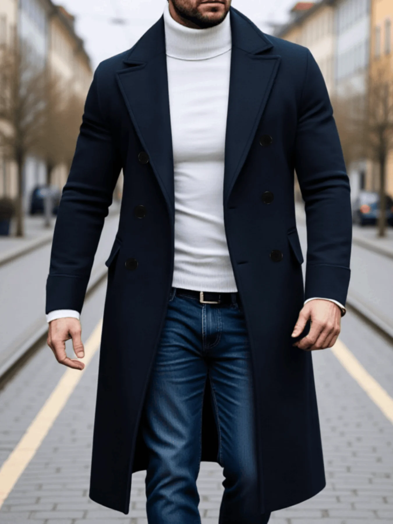 

New Woolen Overcoat Mid-Length Windbreaker Wool Blend Coats Jacket Plus Size Cardigan Wool Coat Men's Streetwear