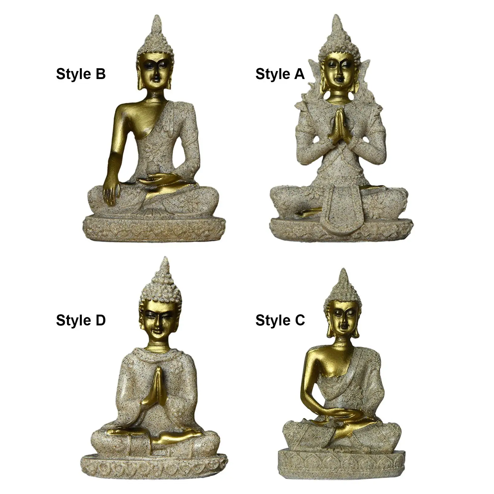 Buddha Statue Fengshui Thai Buddha Figurine for Living Room Bookshelf Table