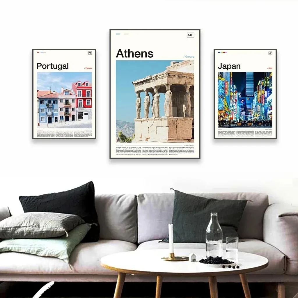 لوحة قماشية للسفر بالألوان اليونانية ، نمط شمالي ، فن حديث ، جدار معرض ، فن بسيط ، ديكور منزلي #3