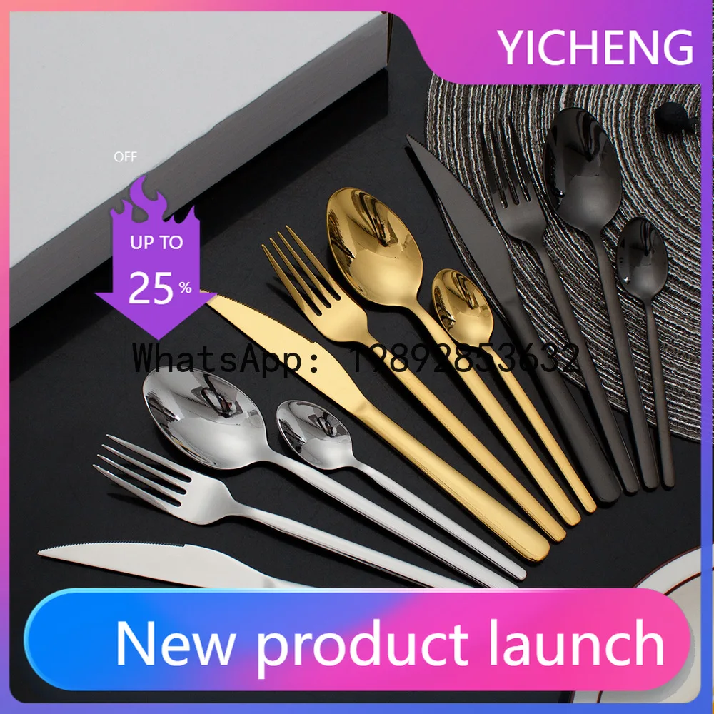 24-piece stainless steel cutlery set - includes spoons, long-handled knives, forks, and dessert spoons for western cuisine