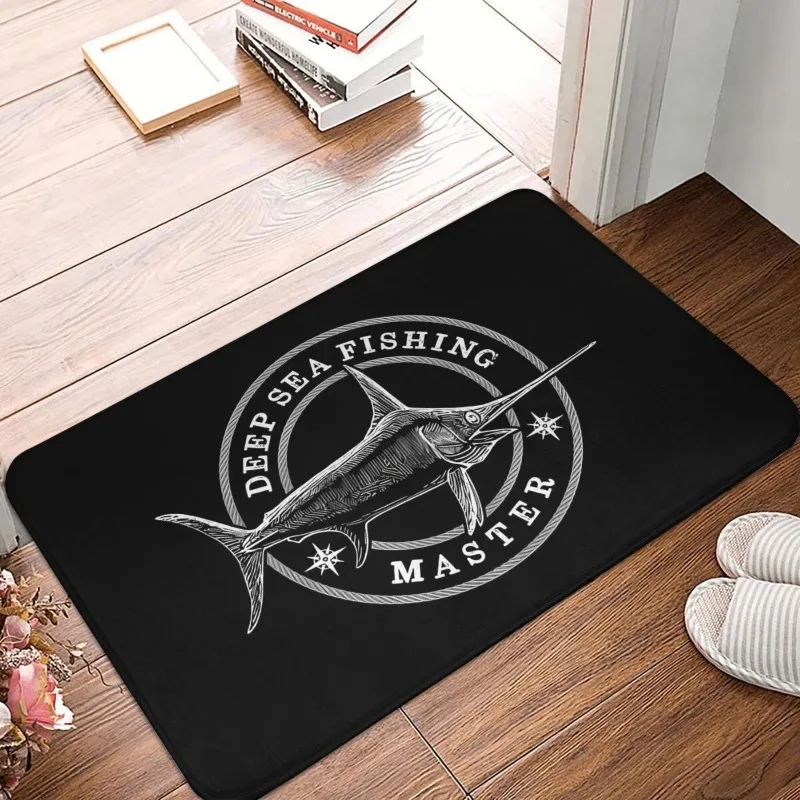 Deep Sea Fishing Marlin Fish Print Front Door Doormat Non Slip Indoor Entry Rug for Home Porch Decor Flannel Welcome Floor Mat