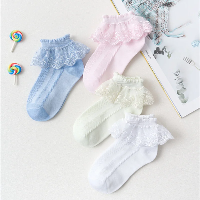 

Lawadka 4Pairs/set Kids Girls Lace Sock Summer Spring Thin Children's Socks For Girls Cotton Princess Teenagers White Sock 1-15Y