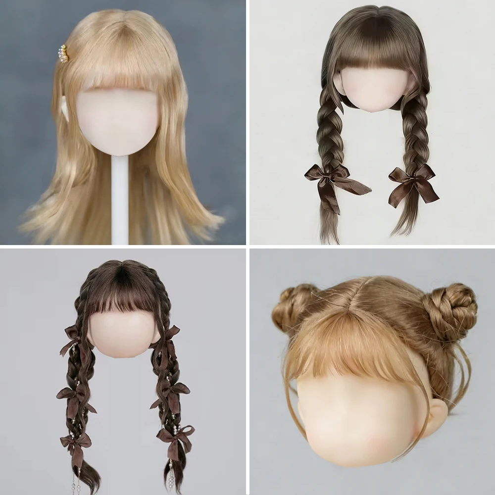 BJD SD wig 1/4 doll Soft mohair bangs twist long braids shawl hair wig 40cm BJD doll accessories short hair 7-8 inches