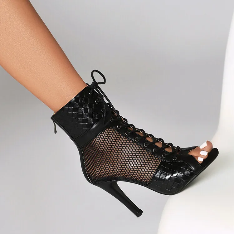 Jazz Dance Boots for Women Large Size Mesh Breathable High Heels Women Shoes Fish Mouth Sandals Tando Modern Dance