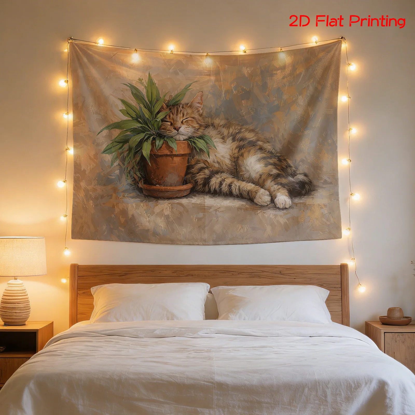 Luxurious Bohemian Cat Jungle Tapestry Wall Hanging Polyester Decoration Botanical Art Print for Modern Living Room Bedroom Deco