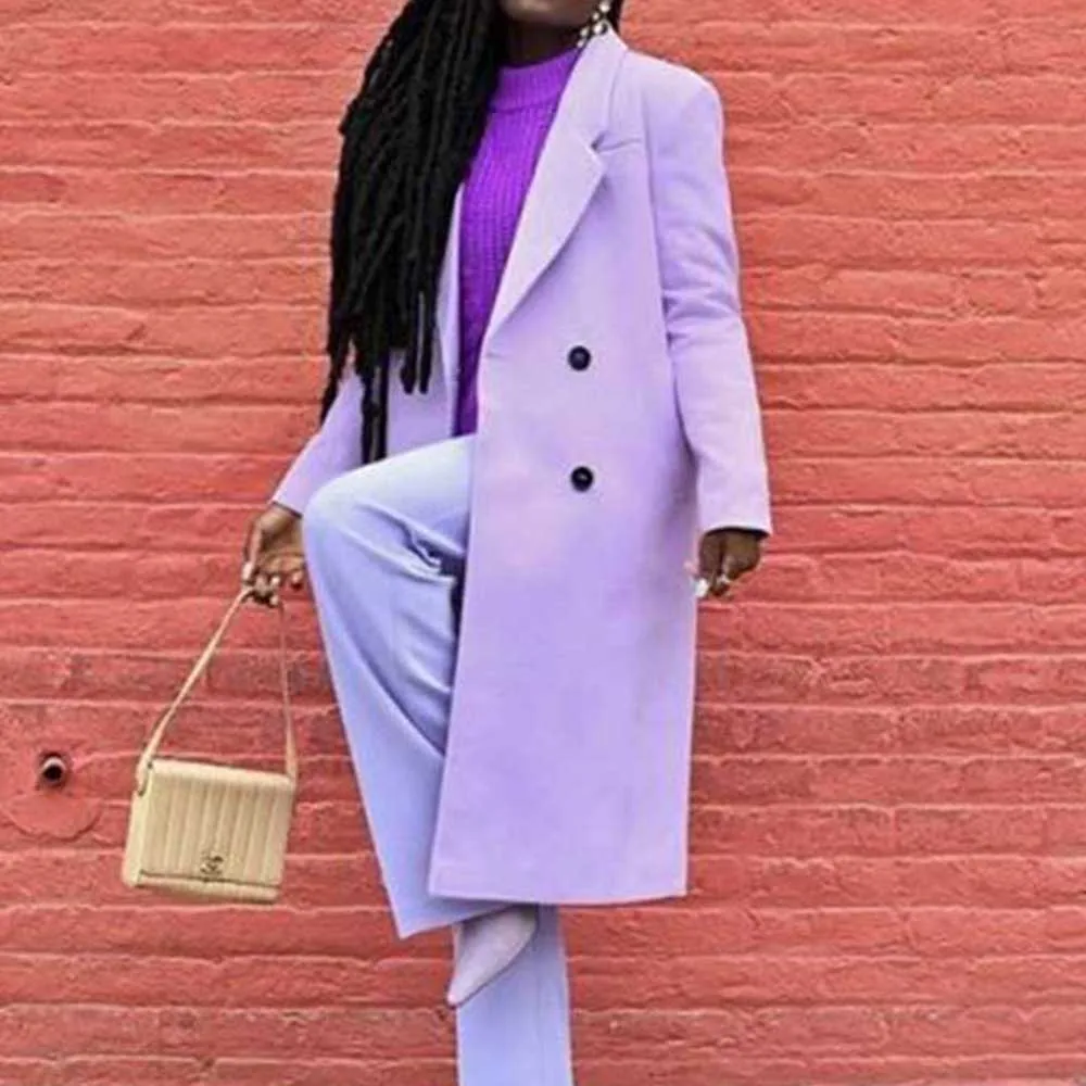 Elegant Paars Dames Winter Blazer Jas Double Breasted 1-delig Vrouwelijke jassen Kantoor High Street Banket Dame Bovenkleding