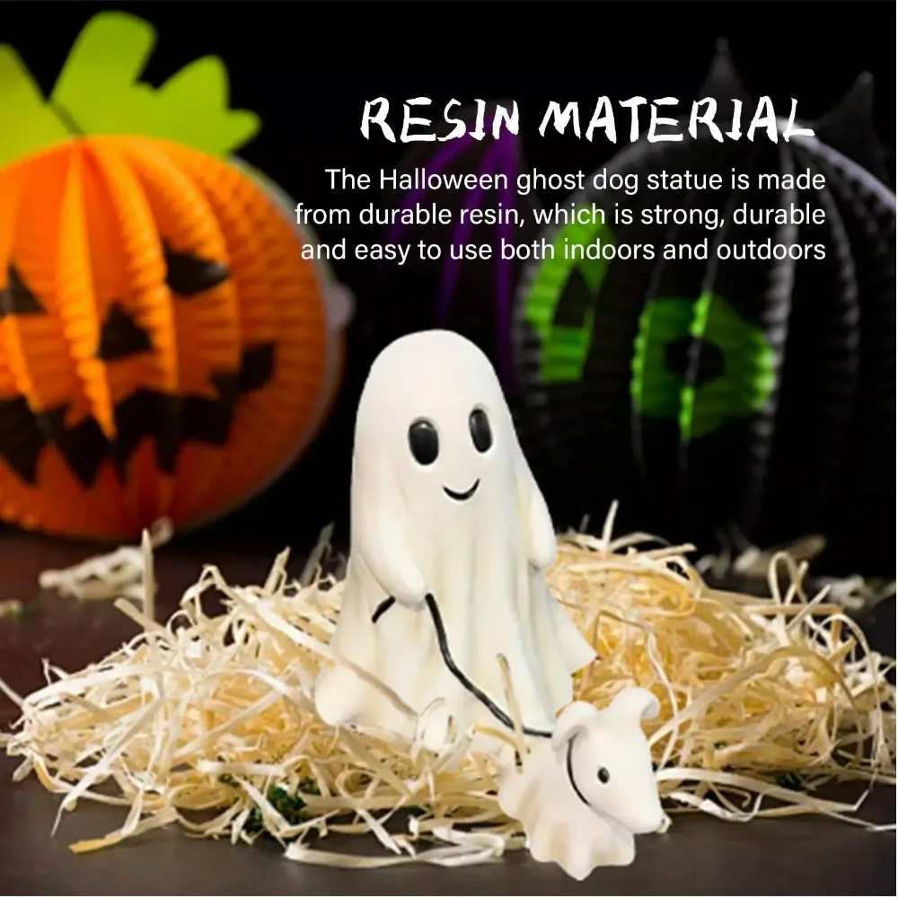 Halloween Ghost Walking Dog Statue Funny Ghost Walking His Ghost Dog Halloween Ghost Dog Statues Halloween Tabletop Decorations