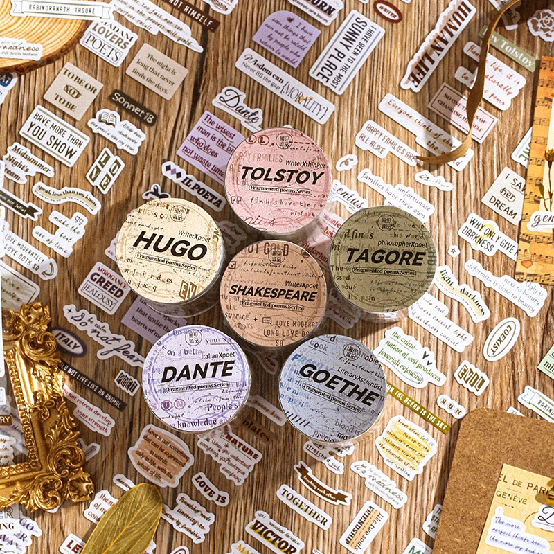 50mm*200cm Fragmented Poetry Washi Tape Sticker Decorative Scrapbooking Collage Junk Journal Retro Masking Tape Stationery