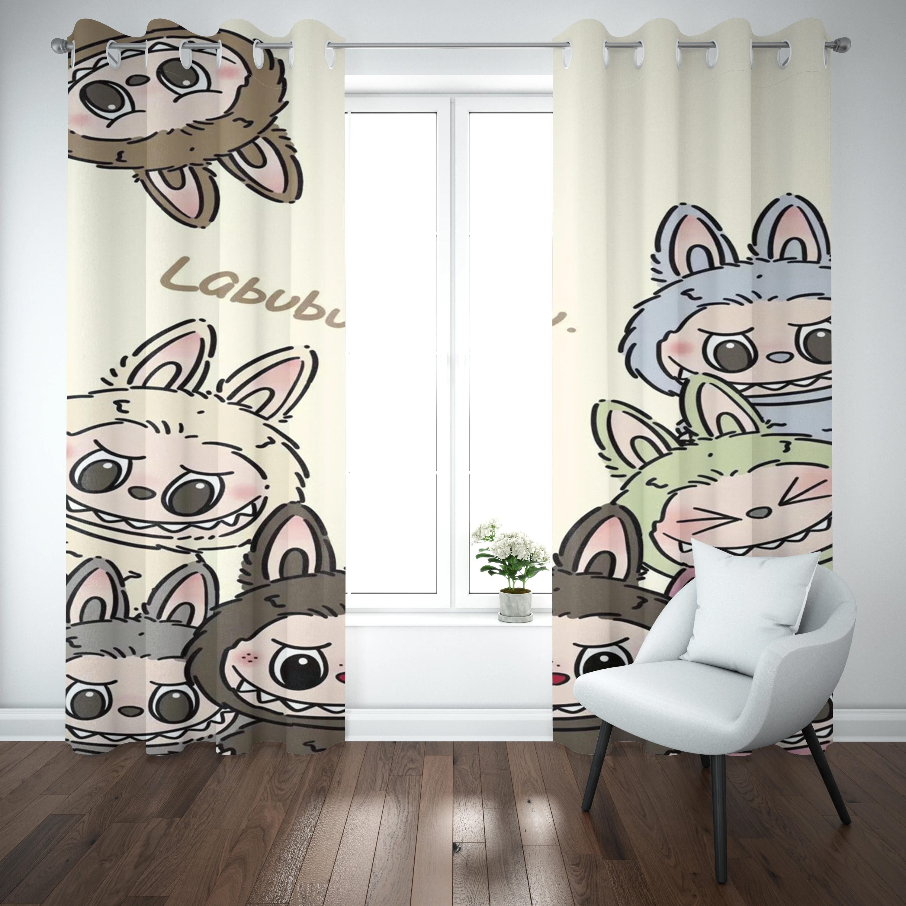 The Monsters Labubu Cartoon Curtain Zimomo Print Bedroom Polyester Shading Living Room Window Blackout Partition Home Decoration