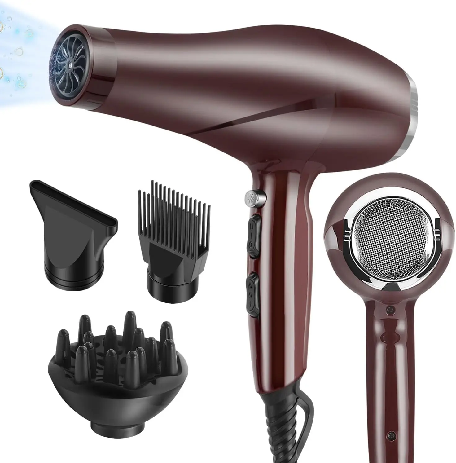 

2000 Watt Hair Dryer with Diffuser Comb Concentrator, Negative Ionic Quiet Blow Dryer for Fast Drying Curls