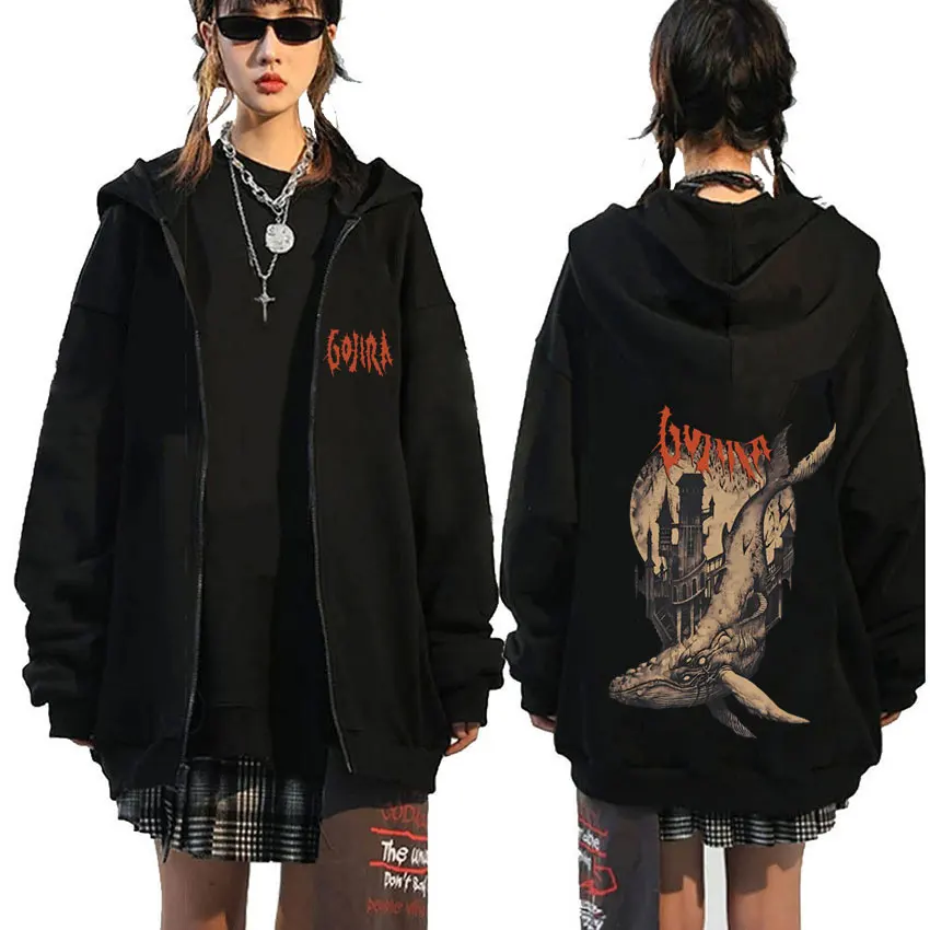 

French Metal Band Gojira From Mars To Sirius Flying Whales Vintage Rock Graphic Zipper Hoodie Men Women Fashion Zip Up Jacket