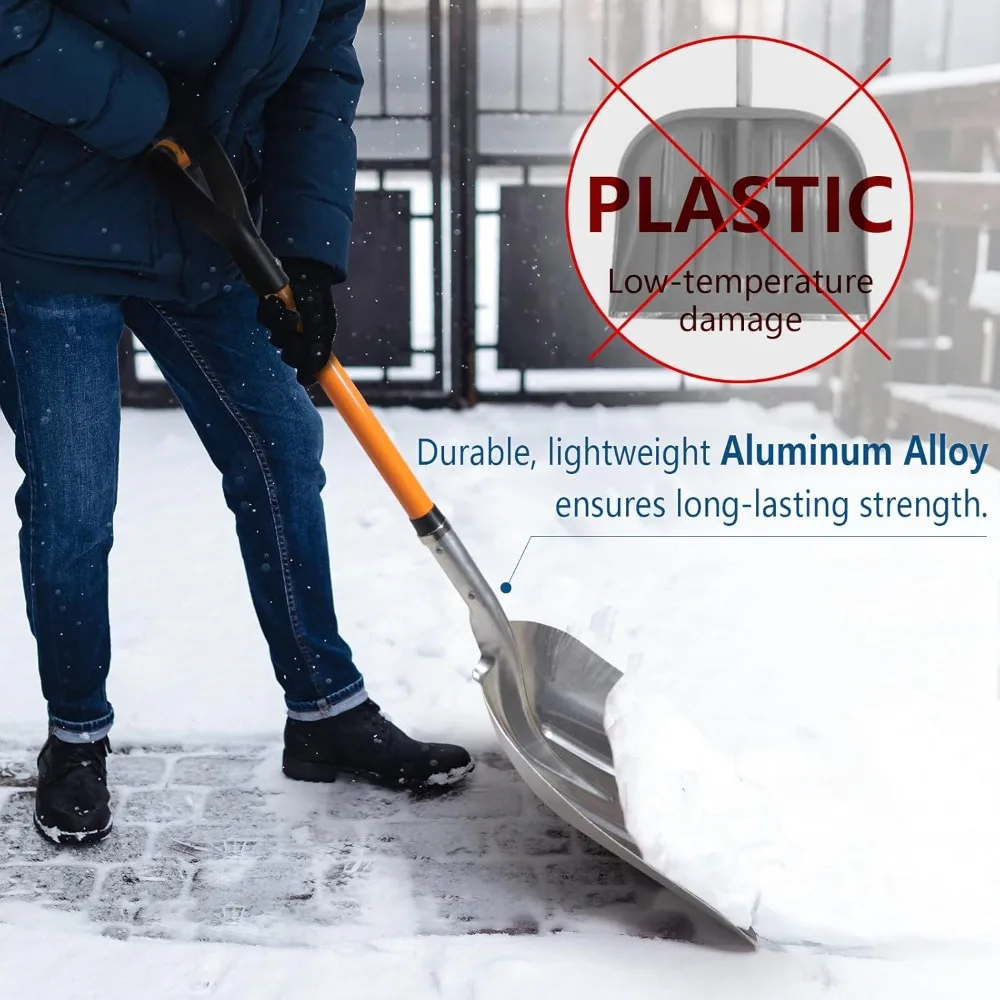 Pá de neve de alumínio resistente com alça D, 45 polegadas leve para entrada de automóveis e jardinagem, ferramenta multiuso