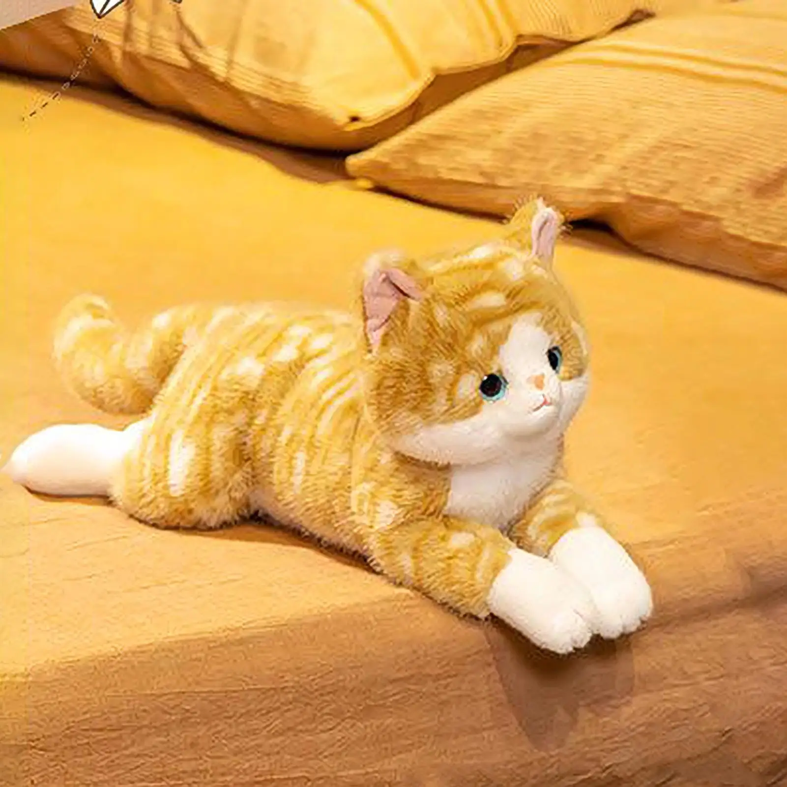 고양이 인형 19.6인치 누워있는 자세 인형 바디 필로우 장난감 사실적인 누워있는 자세 플러시 키튼 어린이 소녀 생일 성인 스트레스 해소용