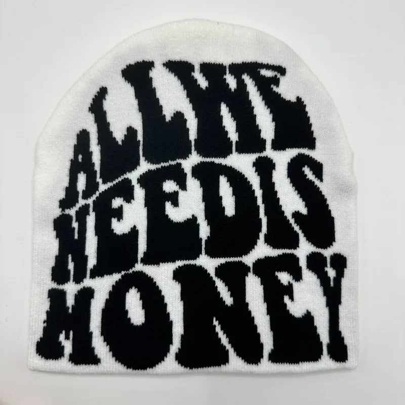 ALL WE NEED IS MONEY Beanie Letter Jacquard Hip Hop Knit Hat Cosplay Skull Cap Beanies Cap Unisex Costume Prop Accessories