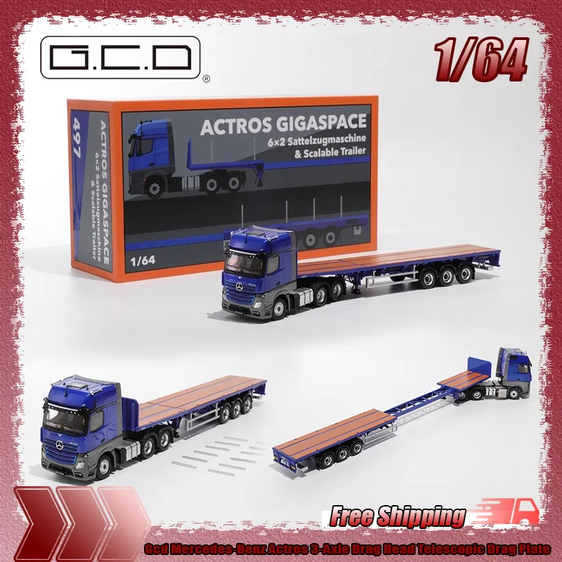 

Gcd 1:64 Mercedes-Benz Actros 3-Axle Drag Head Telescopic Drag Plate Simulation Alloy Miniature Die-Cast Model Custom Toys Gifts
