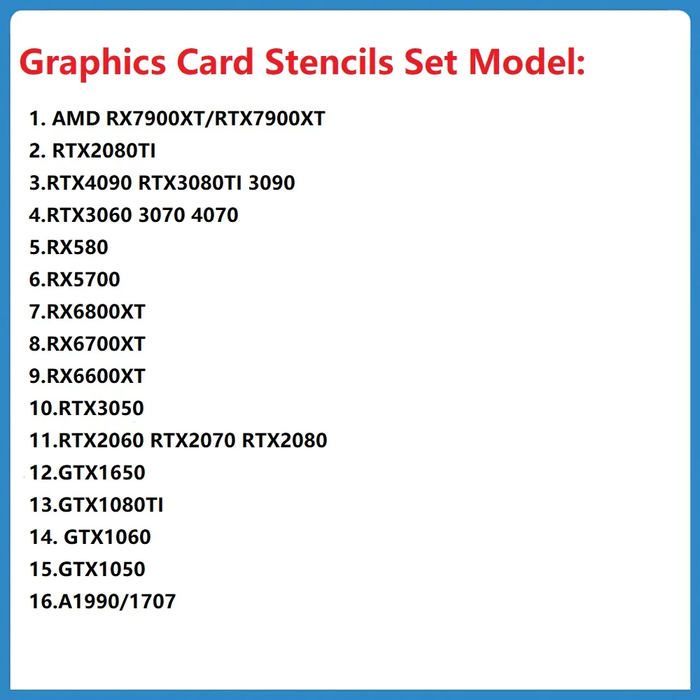 Graphics Card Stencil Set Reballing Kit New model For RX7900XT/6700/6800/3060/4070/4090 Graphics Card GPU Chip Ball Planting