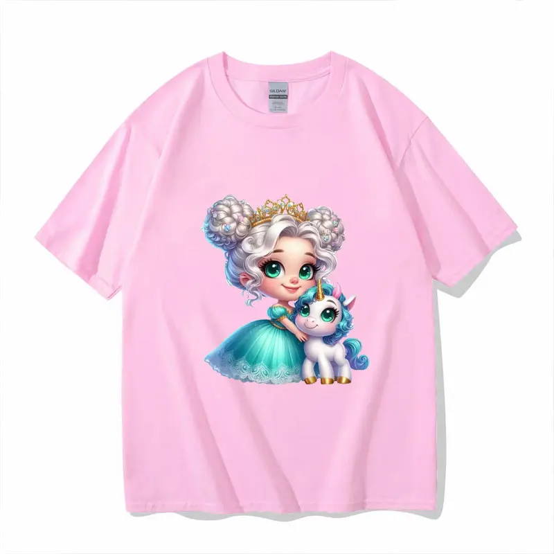 2025 New Women's Hot Sale Cotton Printed T-shirt Fashion Plus Size Casual Unicorn Girl Tops Summer Loose Harajuku Clothing