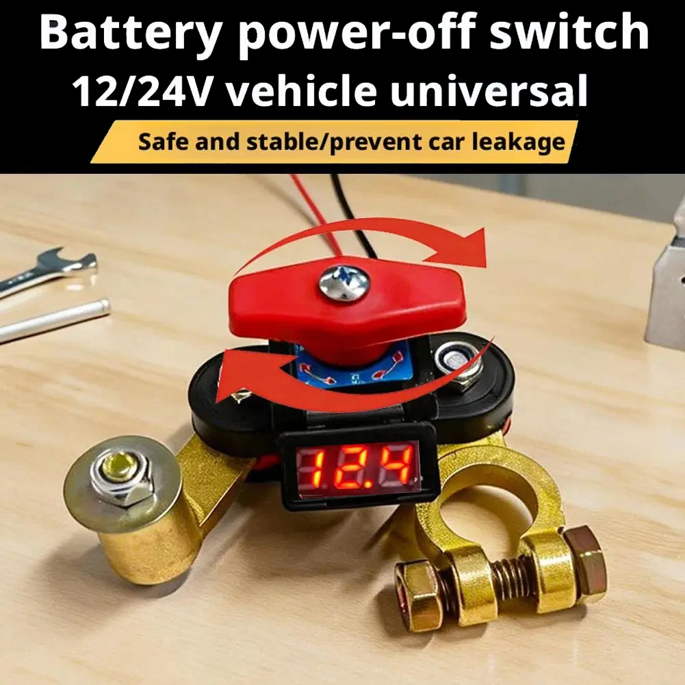 Image of 12V 24V Batterie-Trennschalter mit Spannungsanzeige & Relais, sofort drehbar, aus Messing, 360° drehbar für Auto & Marine Stromschutz