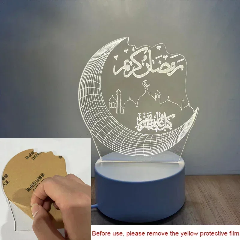 3D Acrylic LED Night Light Islamic Muslim Ramadan Festival Supplies USB Operated EID Mubarak Ornaments Bedroom Home Decor Lamp