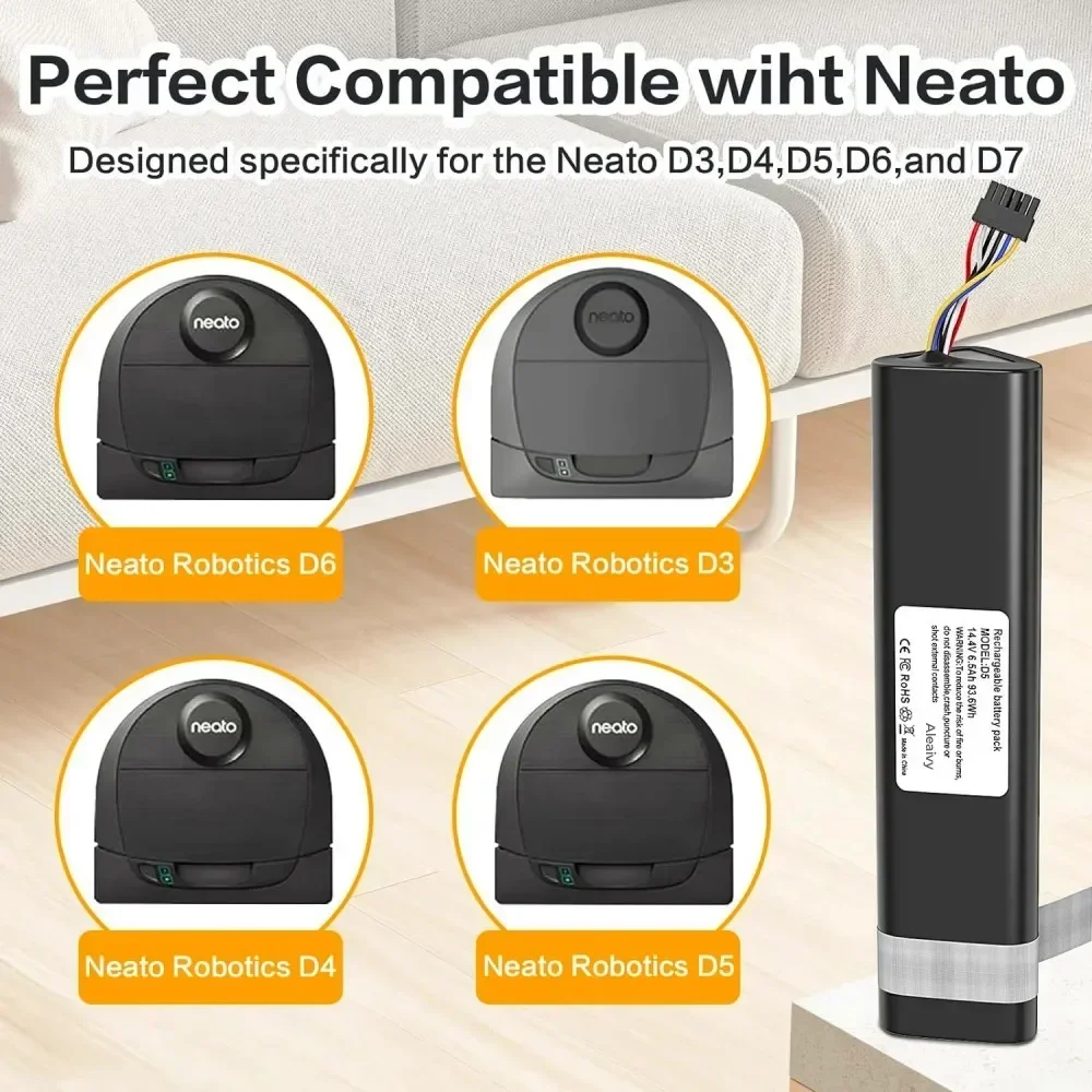 Replacement Battery for Neato Botvac Connected D3 D4 D5 D6 D7  Robot Vacuum,  Long Runtime for D301 D502 D503 D701-D705 Cleaner