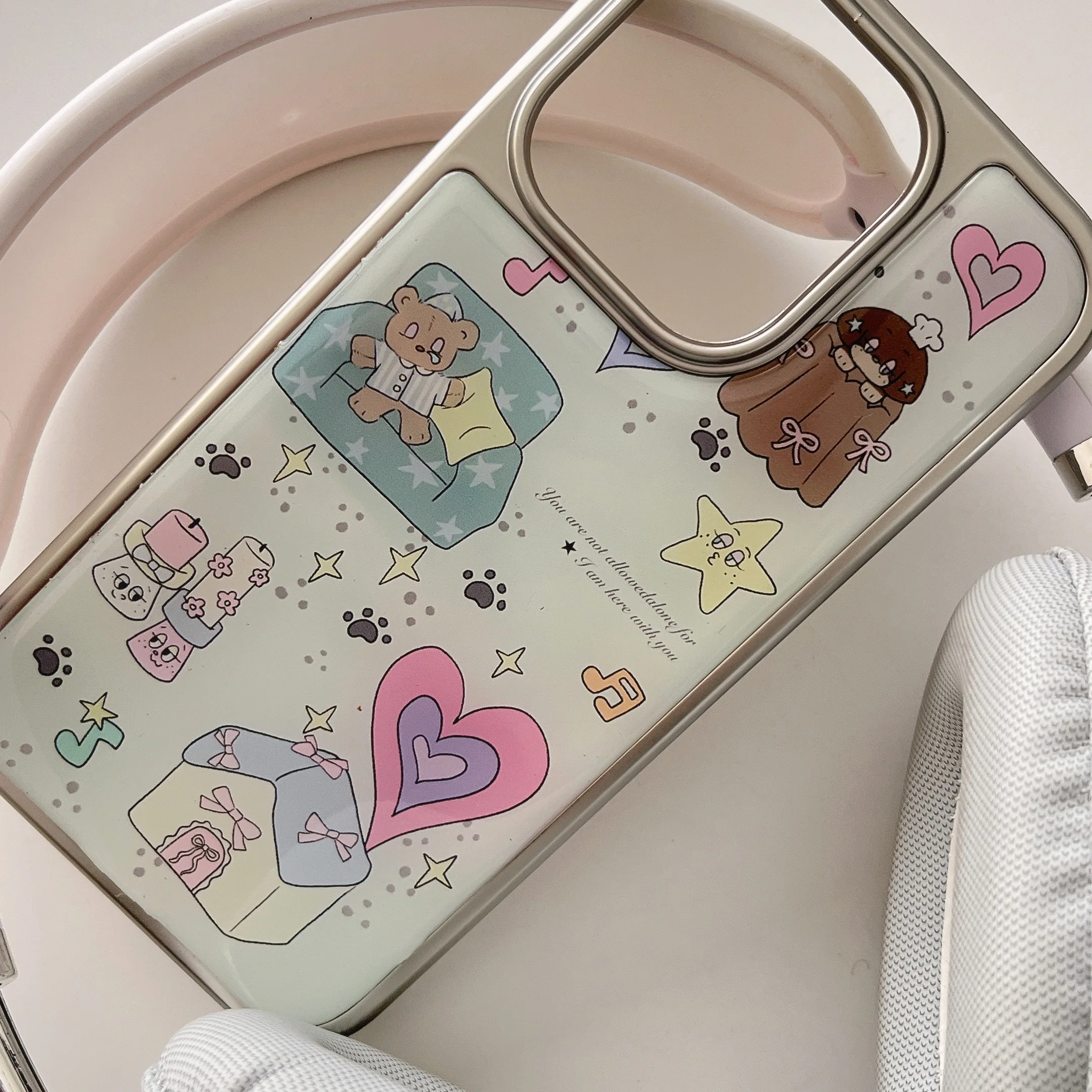 New electroplated frame cute bear phone case for IPhone 16 16pro 16promax 15 15pro 15promax 14 14pro 14promax 13 13pro 13promax