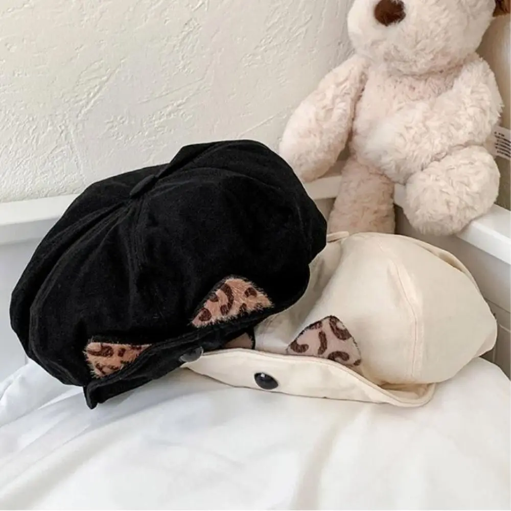 أزياء خمر آذان القط قبعة Y2k ليوبارد الرسام القبعات تنوعا انقلبت حافة قبعة قبعة الإناث