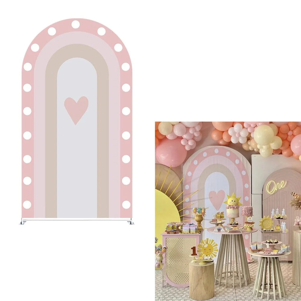 Mocsicka 2-Sided Arch Cover Love Rainbow Bridge Decoration Backdrop Baby Shower Arch Wall Kids Birthday Party Photo Banner