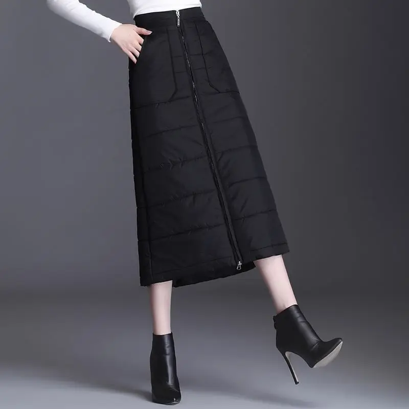 

Хлопковая юбка трапециевидной формы с высокой талией, женская зима 2024, новая длинная юбка-миди, свободная юбка из полиэфирного волокна, однотонная юбка