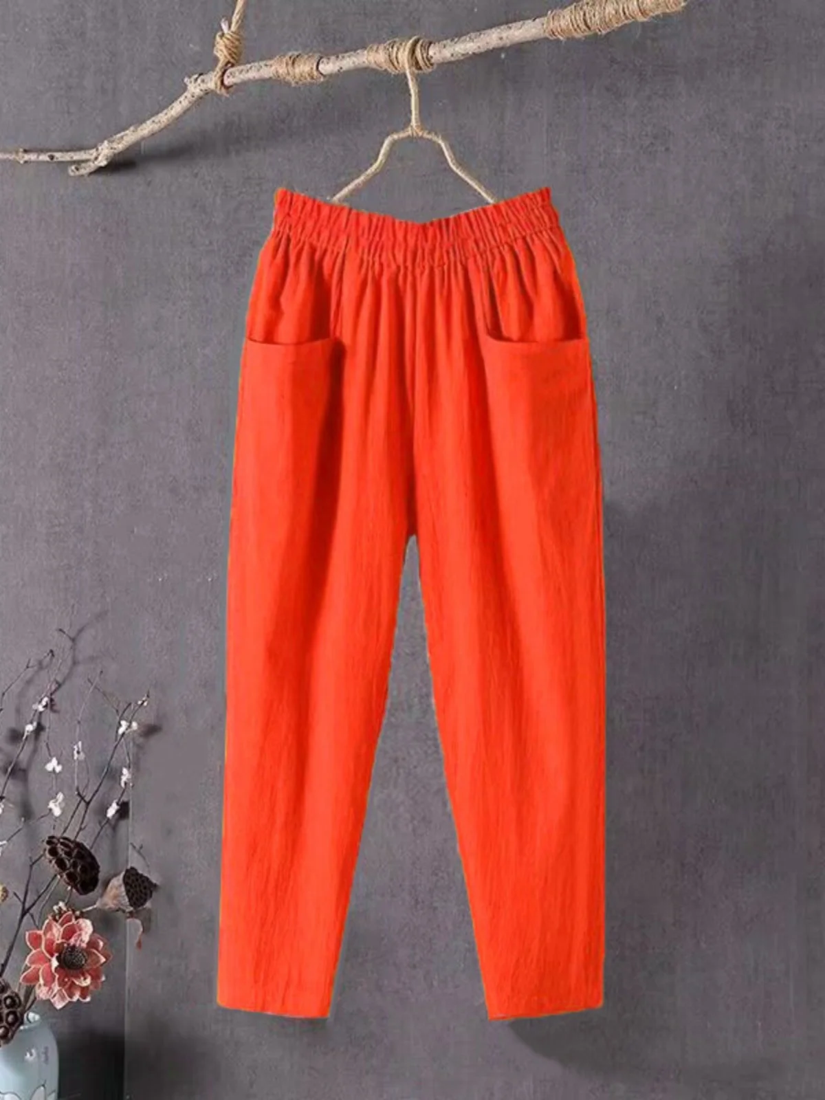 Summer Thin Cotton Linen Women's Casual Harem Pants High Waist Nine Points Length Slimming Trendy Ladies Trousers