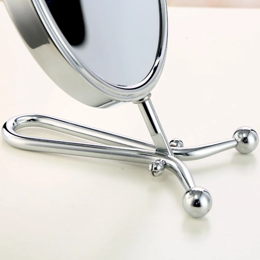 Doppelseitiger silberner rotierender Make-up-Spiegel, manueller Desktop-verstellbare Lupe, tragbarer Taschenspiegel für Damen, schnell
