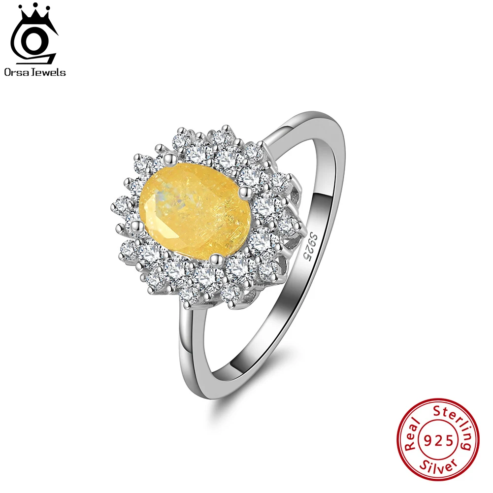 

ORSA JEWELS 925 Sterling Silver Shiny Yellow Flower 4A Cubic Zirconia Ring Personality Engagement Ring for Women Jewelry EQR60