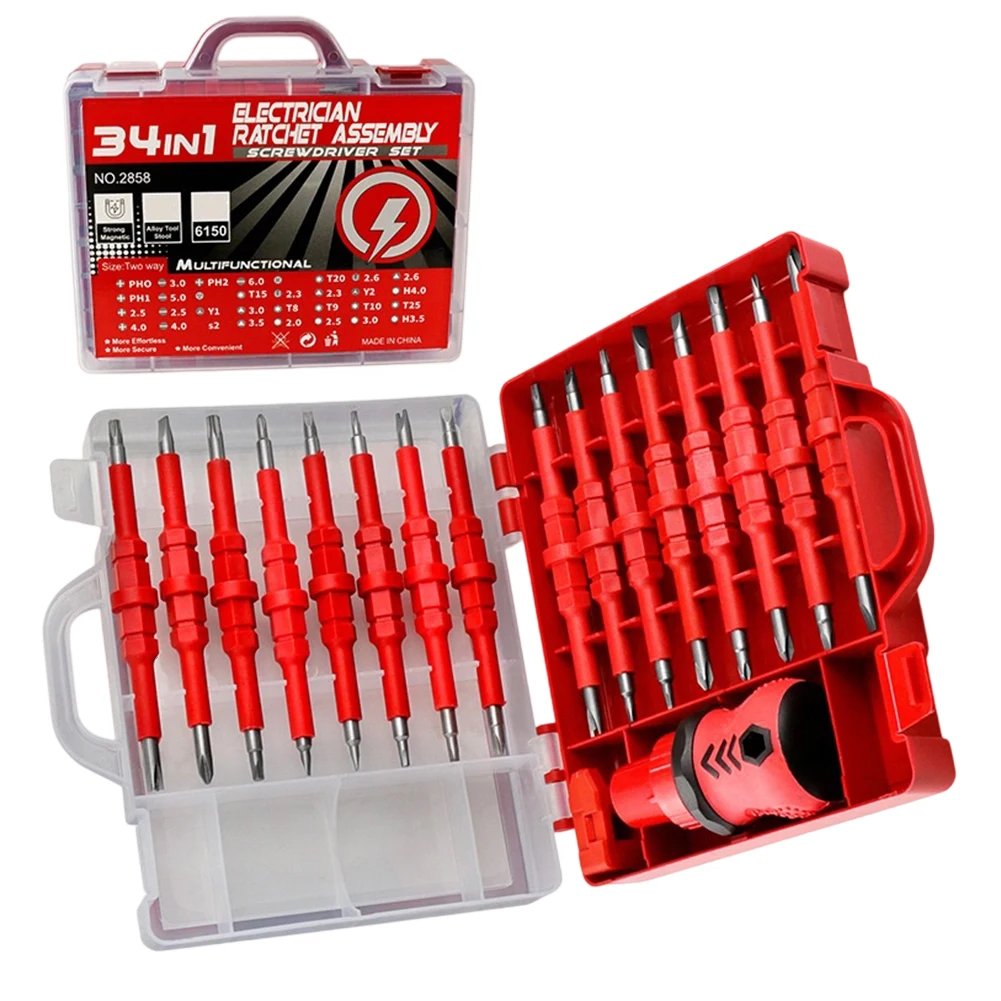 

34PCS/set Screwdrivers 175x160x55mm Multi-Purpose Electricians Slotted Cross Screwdriver Bit Repaire Tools Hexagon Socket