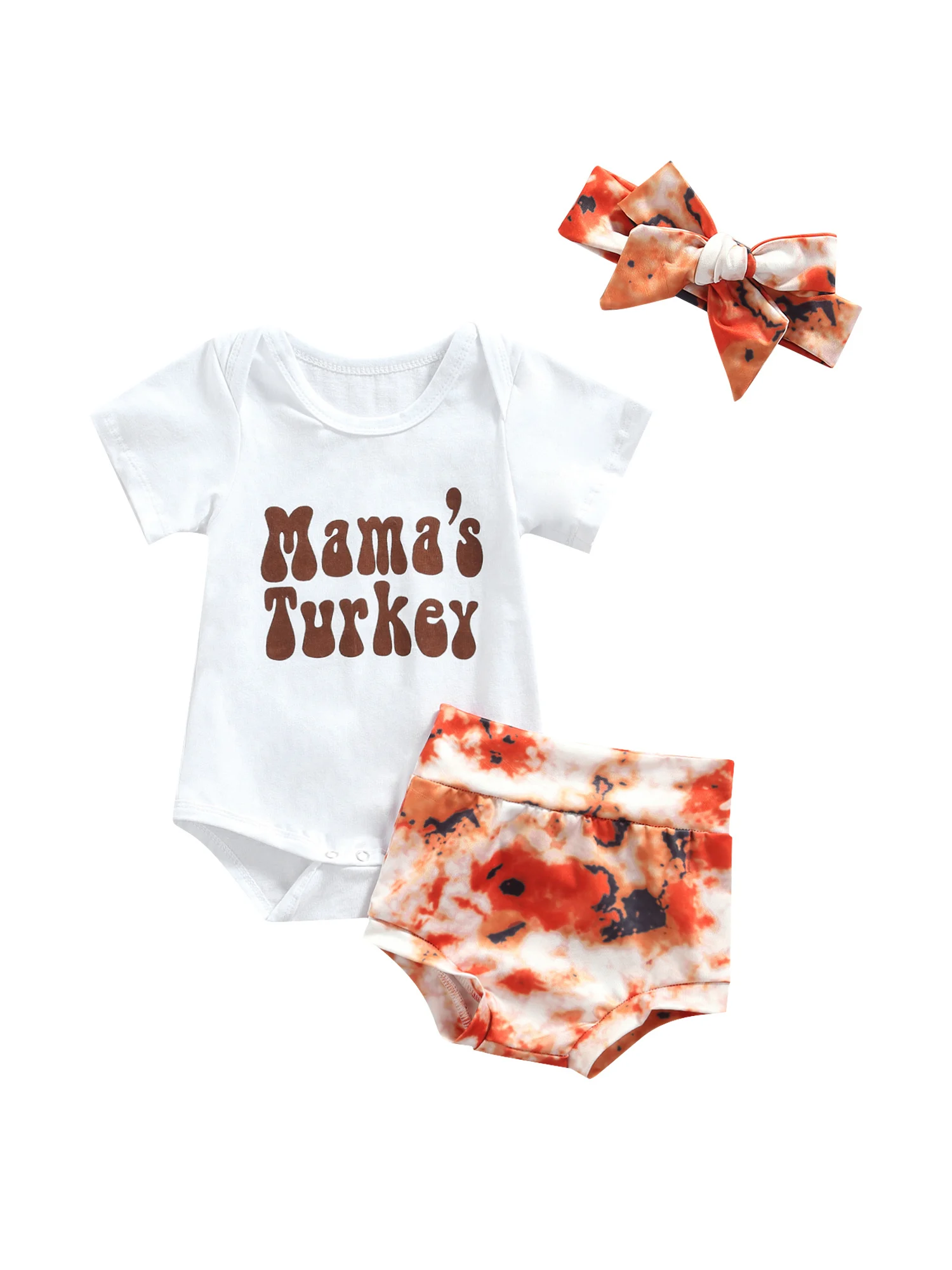 

Thanksgiving Baby Outfit Cute Turkey Print Long Sleeve Romper Striped Pants Matching Headband for Infants