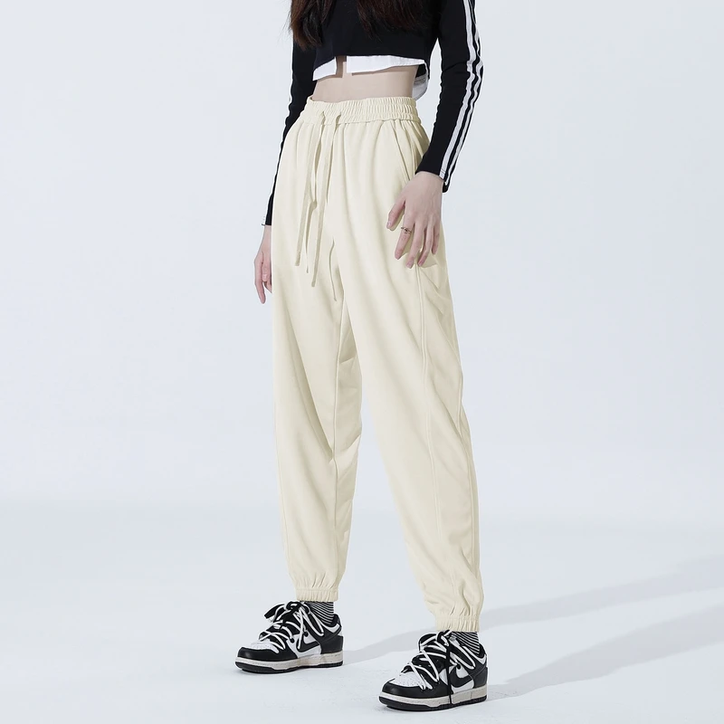 Women's Solid Spring Autumn Pleated Elastic Pockets High Waist Casual Sports Harlan Lantern Bound Feet Fashion DrawstringPants