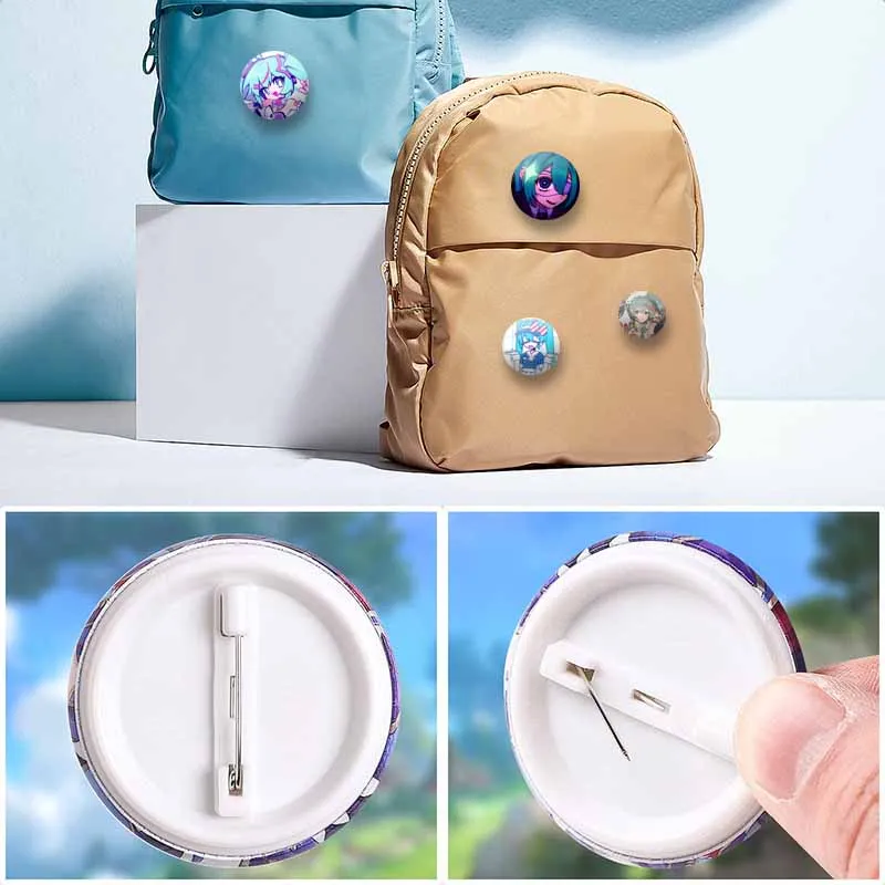 Round Snap-on Cartoon Character Pin, Cute Virtual Singer Themed Ornament Badge, Clothing & Backpack Decor Brooch, Collectible Gi