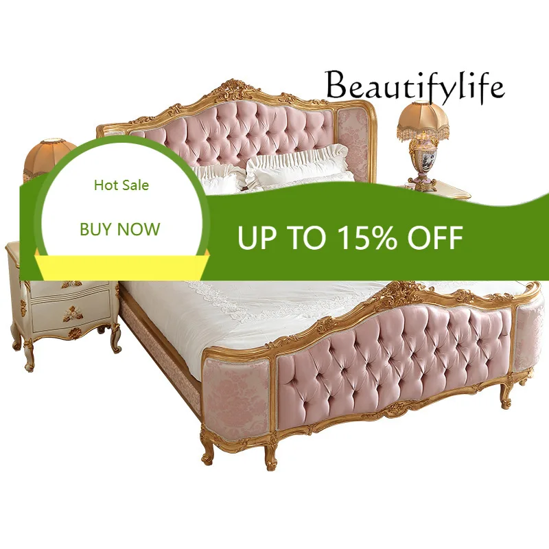 

Европейская классическая двуспальная кровать из массива дерева с резьбой и цветочным декором, 1,8 метра, в стиле французского дворца, роскошная тканевая кровать принцессы X