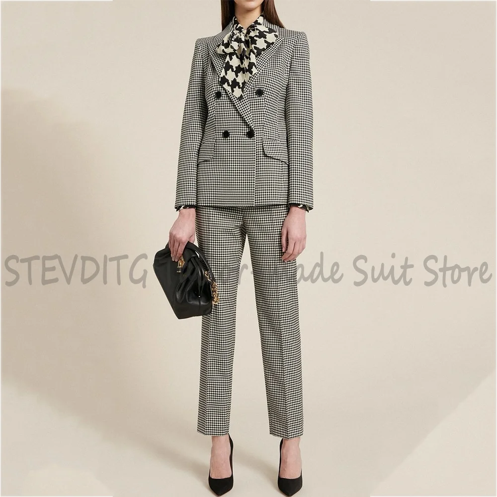 

High Quality Slim Women Suit Ankle Length Formal Outfit Office Work Double Breasted Elegant Outfit Tailored Made Blazer Pants