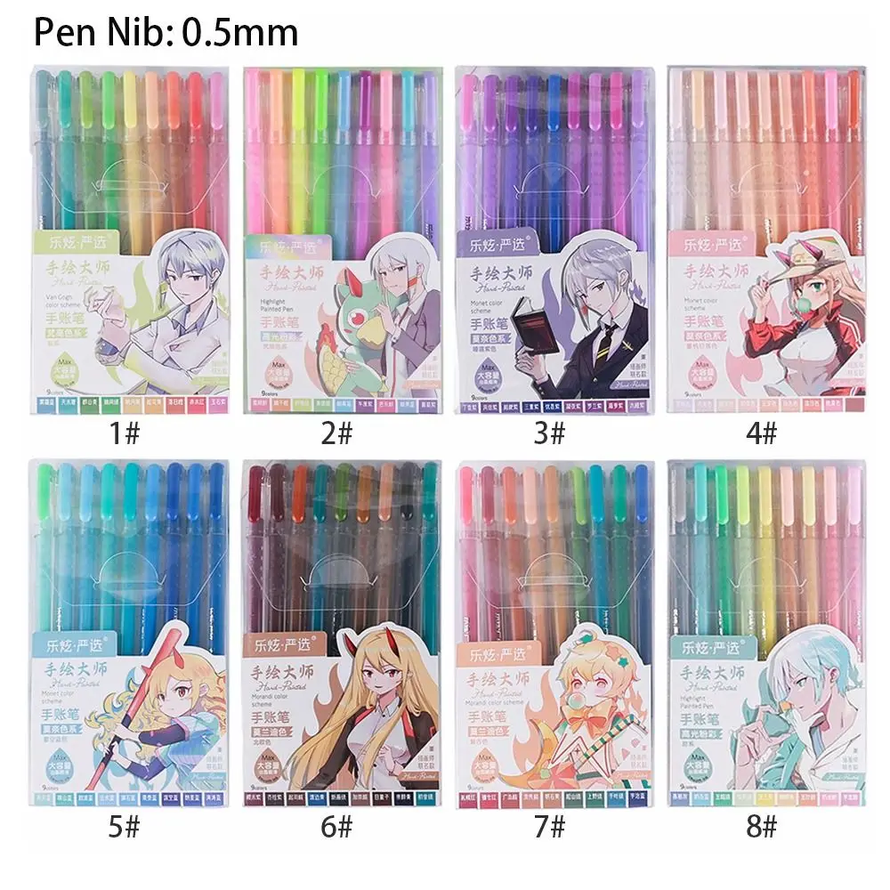 Creative 9 Colors Hand Accounting Pen Set Quick Drying Large-capacity Color Gel Pen Writing Tools Highlighter Stationery