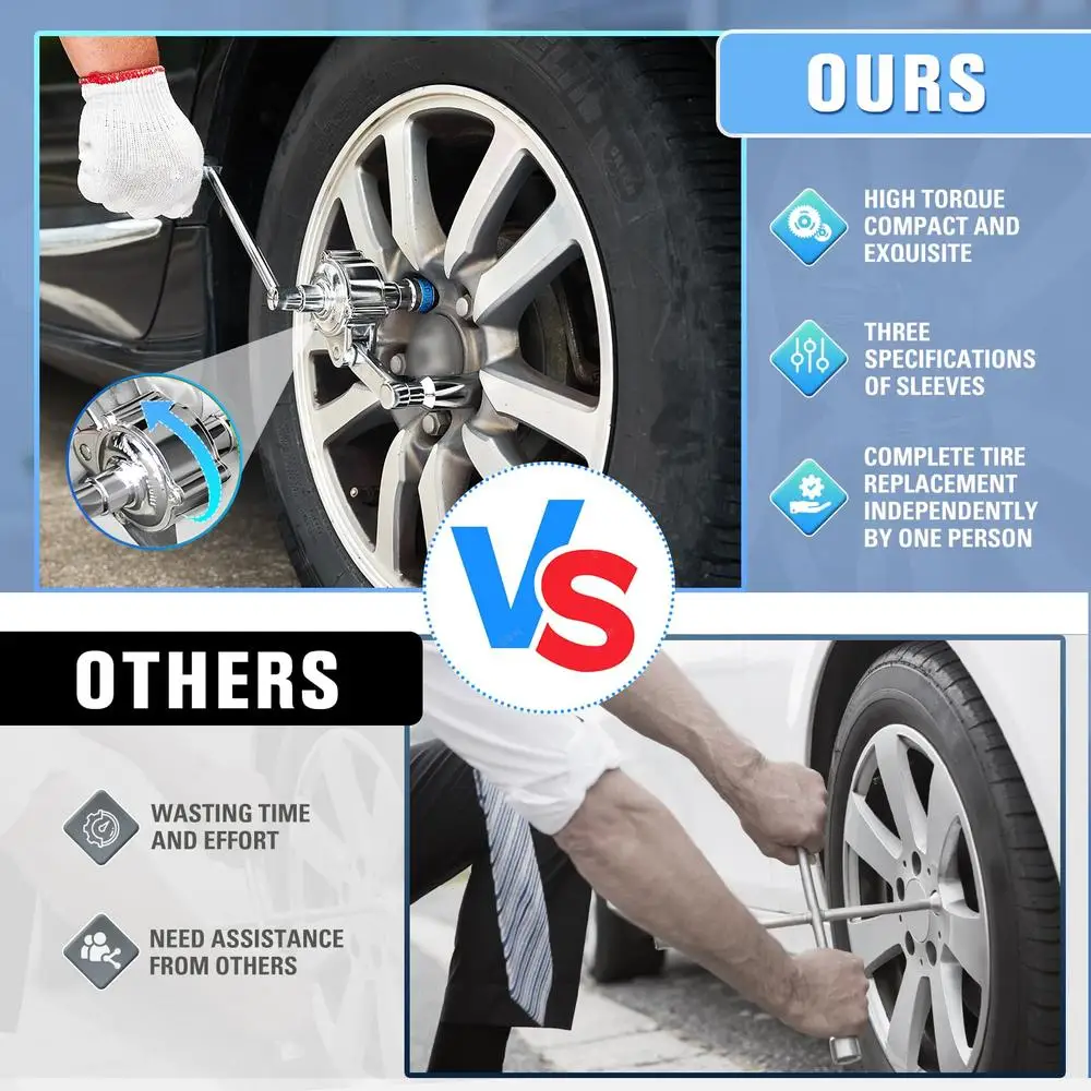 トルクレンチとマルチプライヤーレンチのセット,頑丈,ナット取り外しツールキット,スイベルソケット,11/16 ", 3/4", 13 ", 16", 17mm, 19mm, 21mm