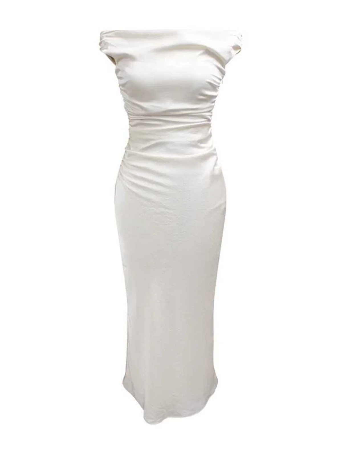 กระโปรงยาวทรงเข้ารูปเอวสูง ผ้าซาตินเนื้อนุ่ม รุ่น Dr One oulder จับจีบ พร้อมซิปด้านหลัง สำหรับผู้หญิง