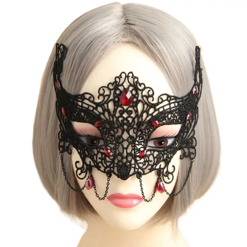 Demi-masque pour les yeux en dentelle 39BB, avec chaîne, pour femmes, Cosplay, bals promo, masque pour les yeux en dentelle