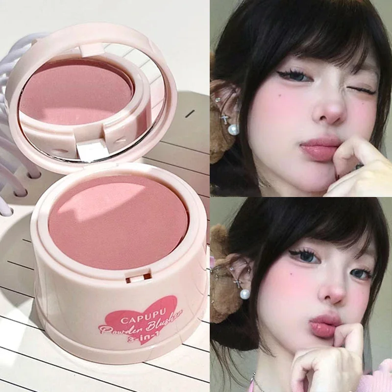 Peach Soft Blush Matte Waterproof Lasting Natural Contour Powder Rouge Cream Cheek Tint Blush with Puff Girl Pink Blush Makeup