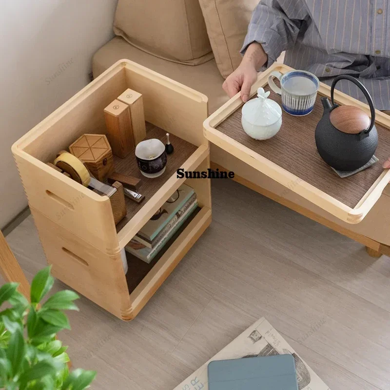 living room Storage cabinet side open coffee corner wooden cupboard solid wood cabinet with Wheels  T*