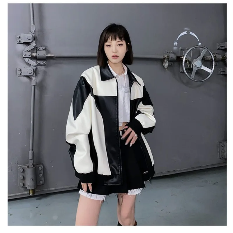 Retro American PU leather jacket new motorcycle clothing EU size men's autumn high-end trend loose splicing jacket moto jacket