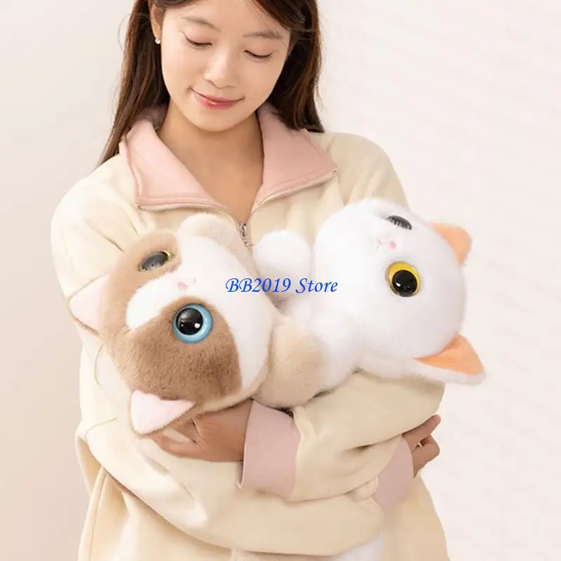

Q0KB Furry Lying Postures Cats Plush Doll with PP Cotton Filled Comforting Cuddle Doll