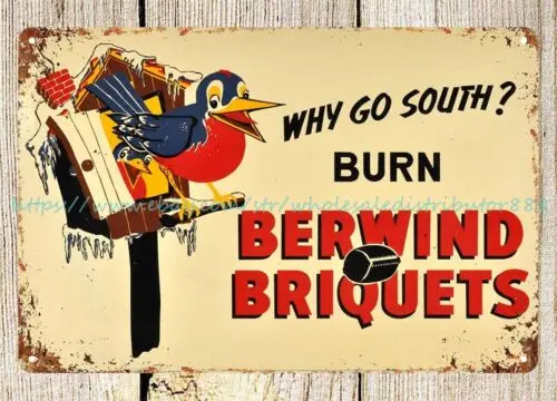 Berwind Briquets coal metal tin sign decor office restaurant