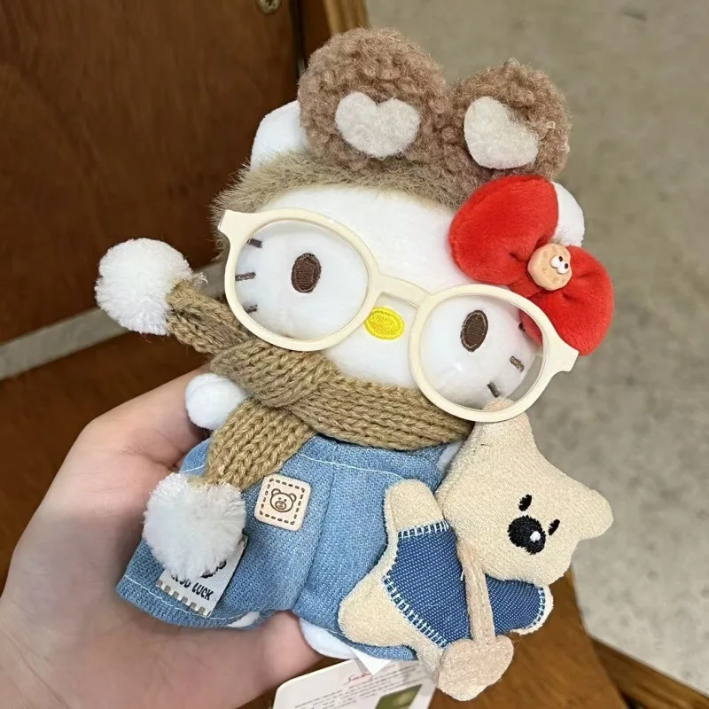 

Hello Kitty Denim Overalls Hugging Bear KT Plush Keychain Ornament for Kids Fans Plush Toy Gift