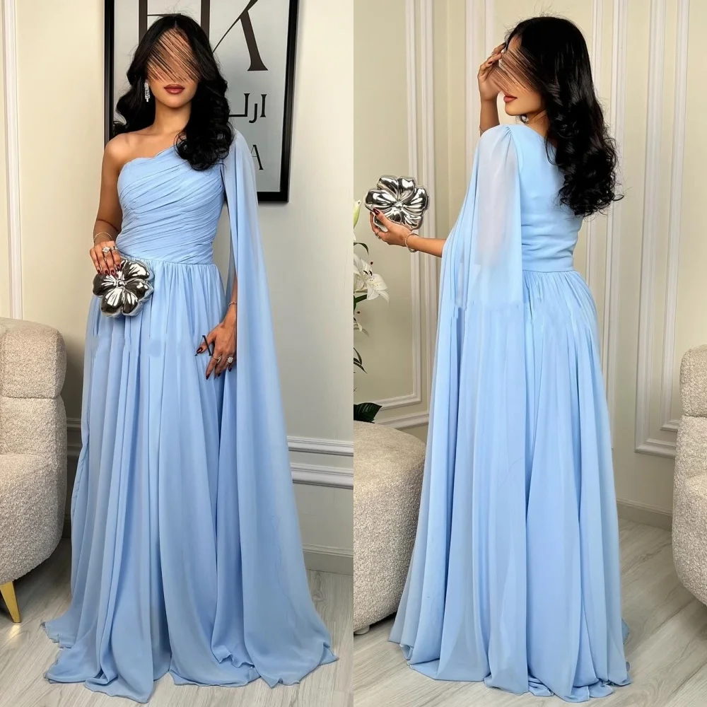 

Customized Sexy Exquisite Chiffon Pleat Ruched Draped A-line One-shoulder Long Dresses Bespoke Occasion Dresses Classic Formal