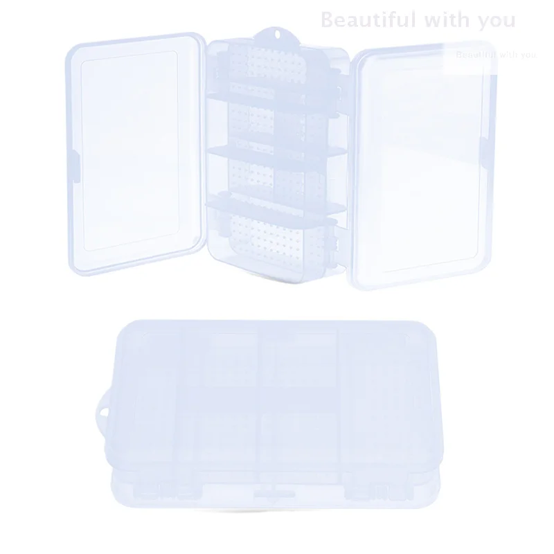 Dubbellaags 10-roosters Nail Art Organizer Box Storage Tool Rechthoek Plastic Opbergdoos Kralen Clips Container Manicure Salon